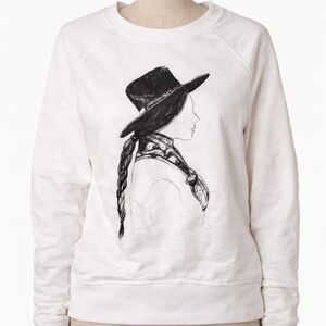 Lucky Brand Western Cowgirl Graphic Sweatshirt Cream Womens Medium